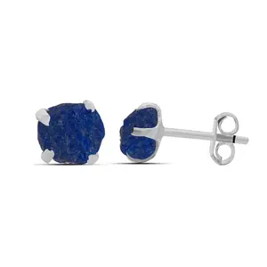 Lapis Lazuli Polished Natural Earrings in Prong Stud Setting - Sterling Silver