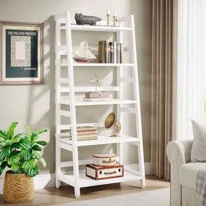 Tribesigns 5-Tier Bookshelf Modern Bookcase, 5 Shelf Ladder Shelf Book Storage Shelf Organizer for Living Room, Home Office (White)