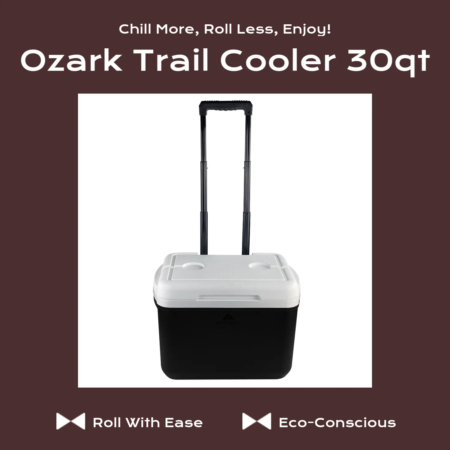 Ozark Trail Hard-Side Wheeled Camping Cooler, 30 qt, 42-Can Capacity, Rich Black