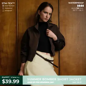 PUFFIT Effortless Style Short Summer Jacket With Elasticated Ribbed Hem,Adjustable Velcro Cuffs,Waterproof,Stain-resistant