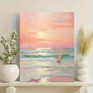 Coastal Sunset Ocean Canvas Wall Art Poster – 2D Flat Print, Beach Landscape Decor for Living Room, Bedroom, Office, Dorm, Christmas & New Year