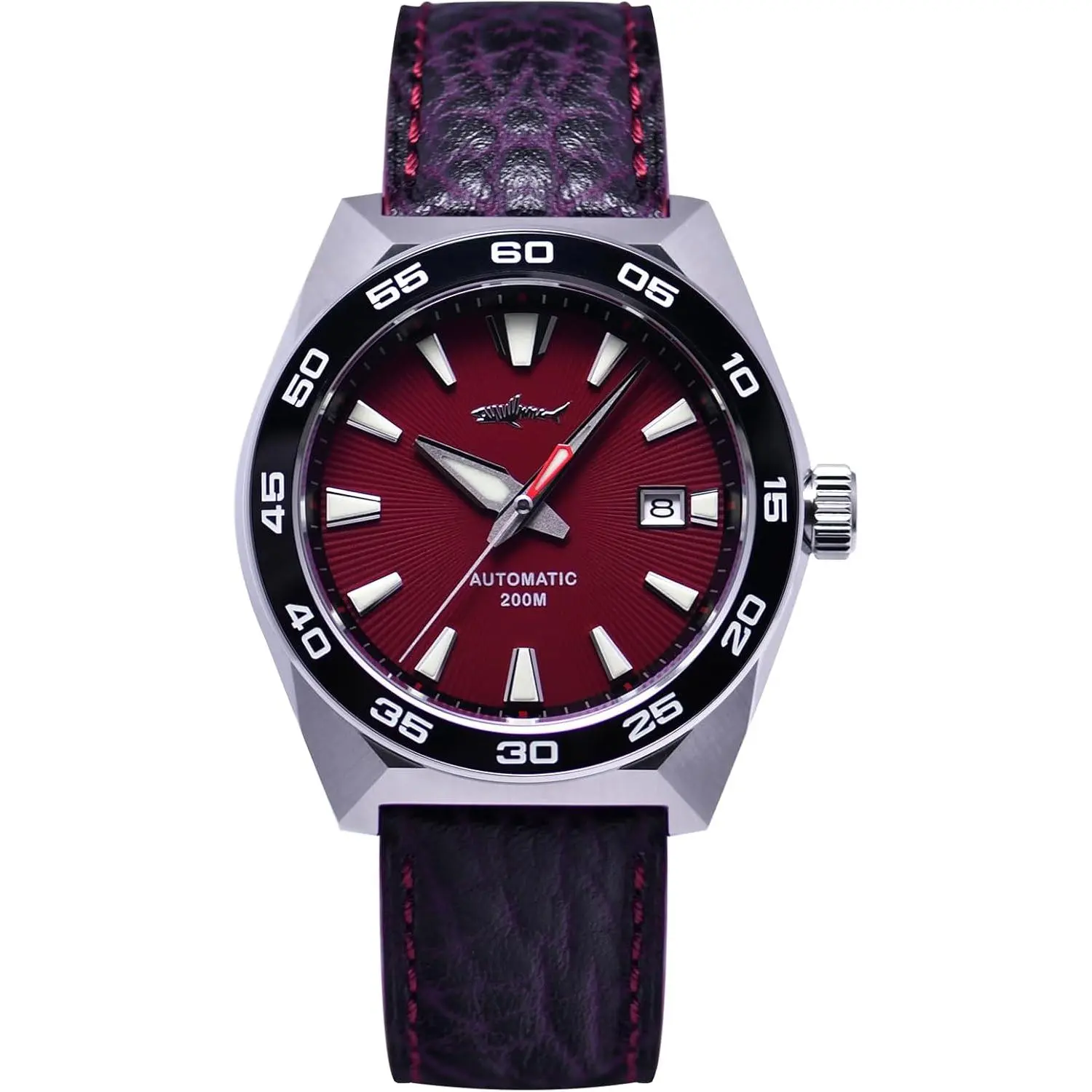 Heimdallr Men's Luxury Analog Automatic Mechanical Stainless Steel Wristwatch - 200M Waterproof, Round Luminous Red Dial, Sapphire Crystal, Cow Hide Strap, Father's Day Gift Option, 100M - 200M Water Resistance Automatic Watches for Men sohochic