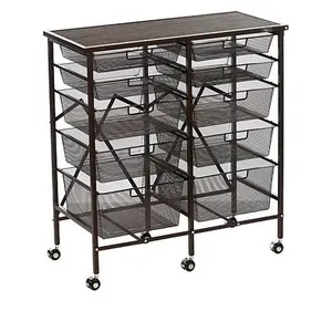 Origami 10-Drawer Rolling Cart with Wood Top