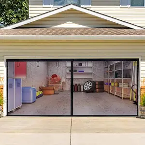 Retractable Garage Door Curtain with Insect-Proof Mesh Screen and Anti-Bug Netting