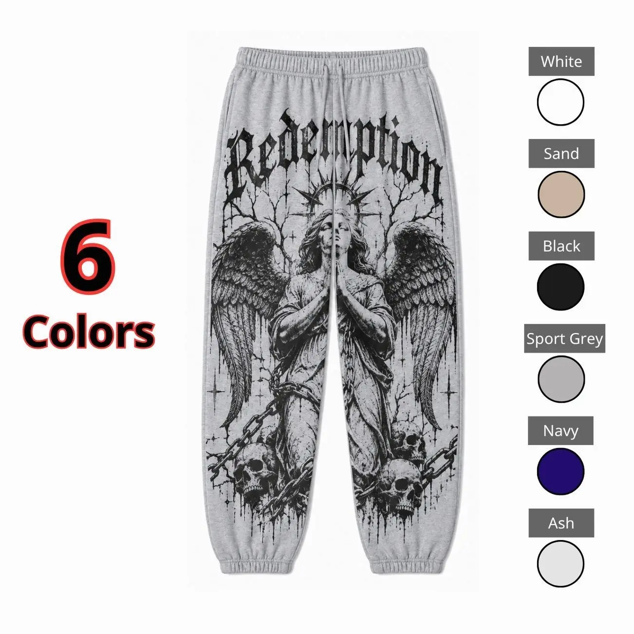 Gothic Angel Sweatpants for Men Women, Vintage Graphic Joggers with Winged Angel & Skull Print, Y2K Streetwear Casual Lounge Pants, Unisex Fashion 9