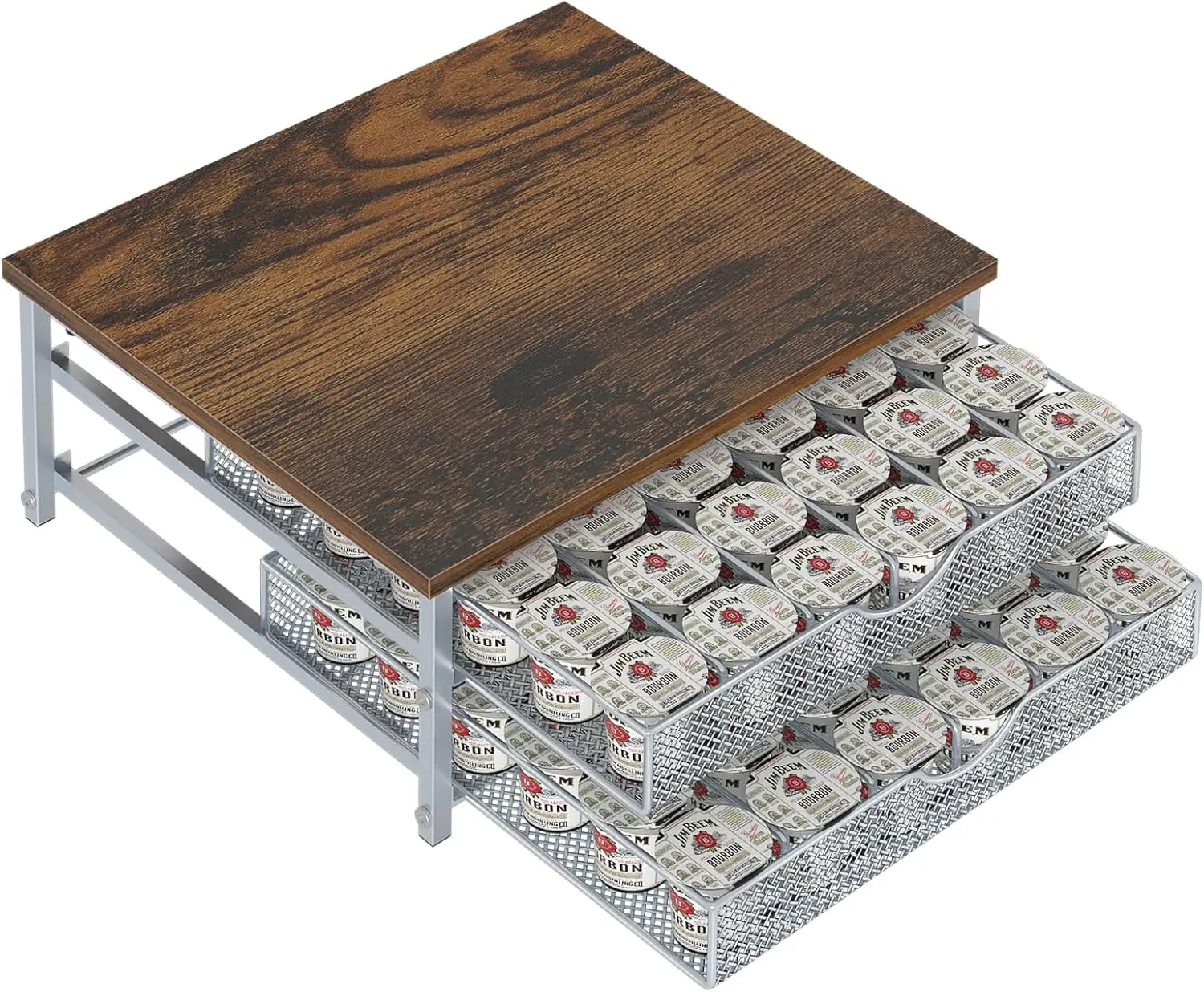 Silver Coffee Pod Holder with Sliding Baskets - Countertop Keurig Accessory, 72-Capacity Organizer for Coffee Station