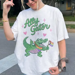 Ally Gator Pride Shirt, LGBTQ Ally Gator Tshirt, Rainbow Flag Alligator Tee, Progress Pride Ally Gift