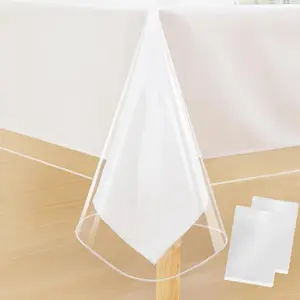 Clear Tablecloth 2 Pack - 54x78 Inch, Waterproof Wipeable Vinyl Tablecloths for Rectangle Table, Oil Spill Transparent Table Cover Protector for Dining,, Camping, Parties