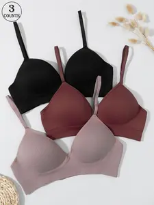 Women's Solid Wireless Casual Bra, Soft Comfy Breathable Seamless Adjustable Strap Push Up Bra, Lingerie for All Seasons