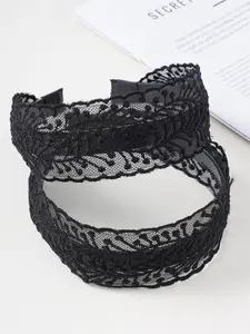 Solid color embroidered lace wide edge headband 2-piece set, women's casual, fashionable and elegant hair accessory, can fix broken hair bangs to decorate hairstyles, suitable for daily wear