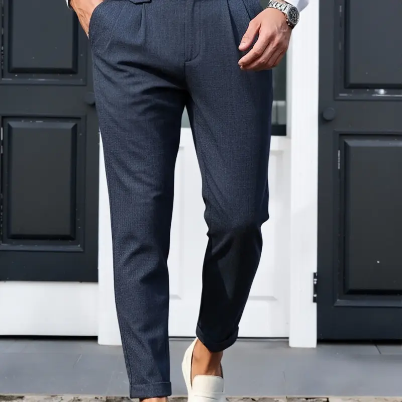 Men's Textured Drapey Casual Suit Pants with Pocket, Casual Plain Trousers, Lightly Mature Business Style, Office Daily Nine-Quarter Pants, Comfortable Workwear, Business Fashion Pants