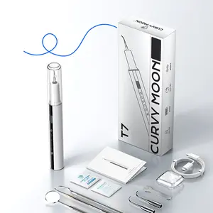 Curvy Moon T7 Oral Plaque Tartar Remover Electric Teeth Cleaner with LED Light 5 Adjustable Modes & 2 Brush Heads IPX6 Waterproof Rechargeable Device Box
