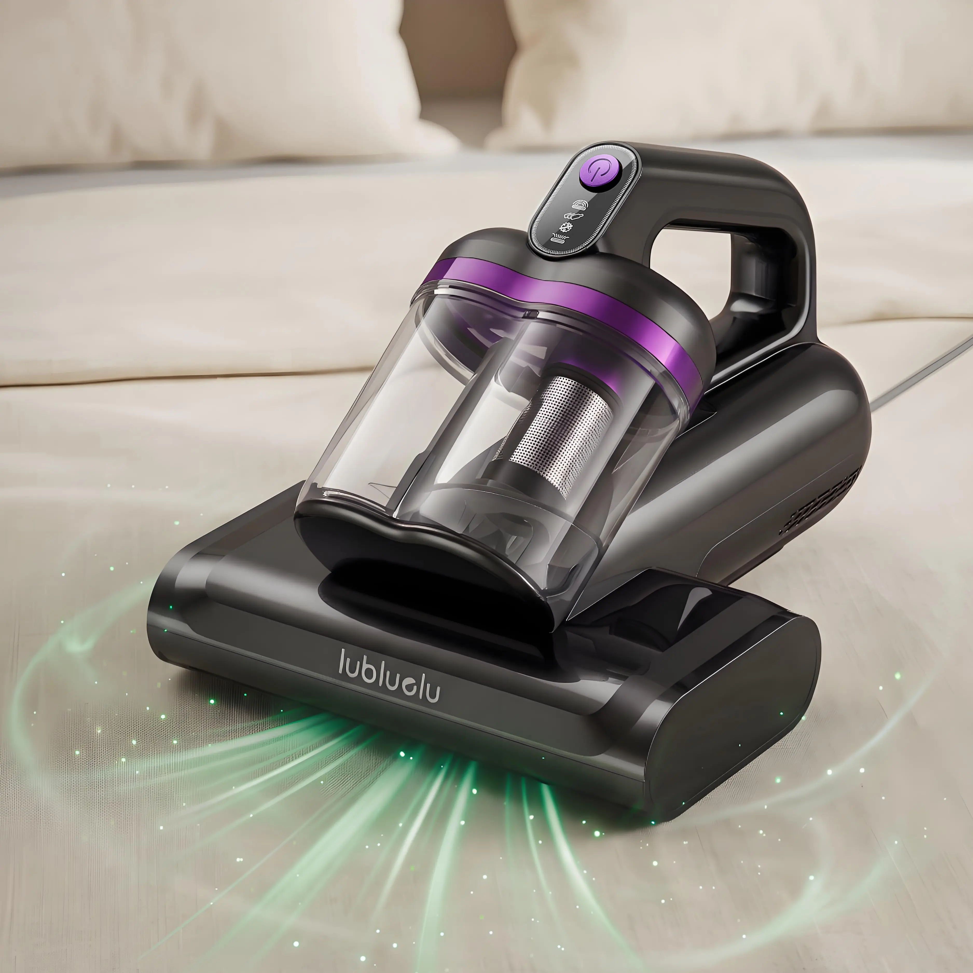 350W Mattress Vacuum Cleaner with 12.5kPa Strong Suction, UV-C Light, 149°F Heated Air and Dual-Cup Design for Beds, Sofas, Pillows and Pet Hair