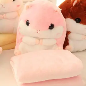 Hamster Pillow Blanket Two-In-One Nap Pillow Car Cushion Cover Foldable Air Conditioning Throw Coral Fleece Blanket
