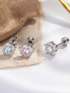 WANGXIY Cubic Zirconia Flower Stud Earring for Women Cartilage Piercing Jewelry Hypoallergenic Titanium Earrings