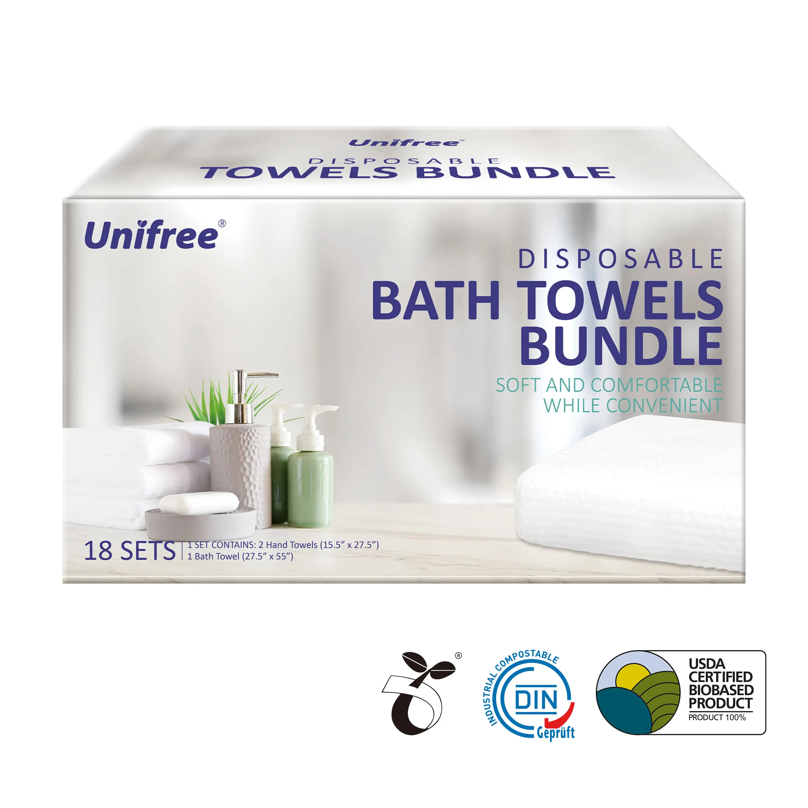 Unifree Biodegradable Disposable Towel Sets - 1 Bath + 2 Hand Towels, Ultra Soft, Individually Sealed, Portable, Lightweight, Convenient for Travel, Outdoor Fun Home Bathroom Essential, sohochic