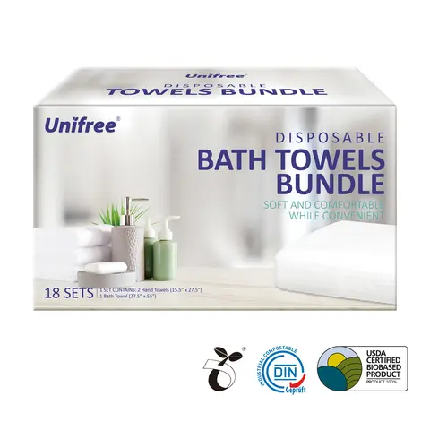 Unifree Biodegradable Disposable Towel Set - 1 Bath + 2 Hand Towels, Chemical-Free, Unscented, Soft & Comfortable, Tear Resistant, Individually Sealed, Portable, Lightweight, Travel & Home Bathroom Essential, home essentials, gift ideas, cozy home
