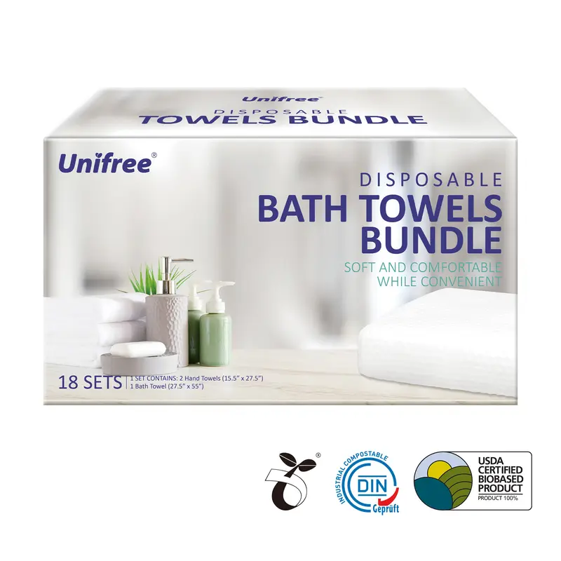 Unifree Biodegradable Disposable Towel Set - 1 Bath + 2 Hand Towels, Chemical-Free, Unscented, Soft & Comfortable, Tear Resistant, Individually Sealed, Portable, Lightweight, Travel & Home Bathroom Essential, home essentials, gift ideas, cozy home