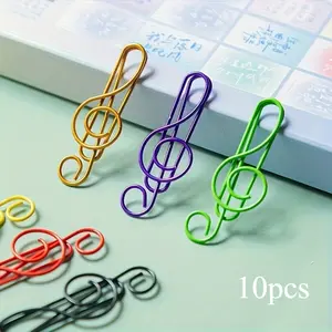 10Pcs color music note shape paper clip, file collation paper clip, random color Paperclips