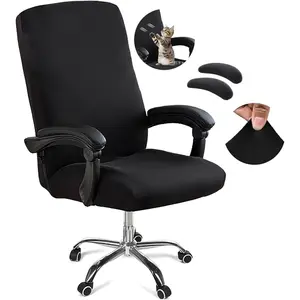 Removable Stretch Anti-dust Universal Rotating Office Chair Cover Washable Zippered High Back Computer Seat Protector for Pets Black Large with Armrests