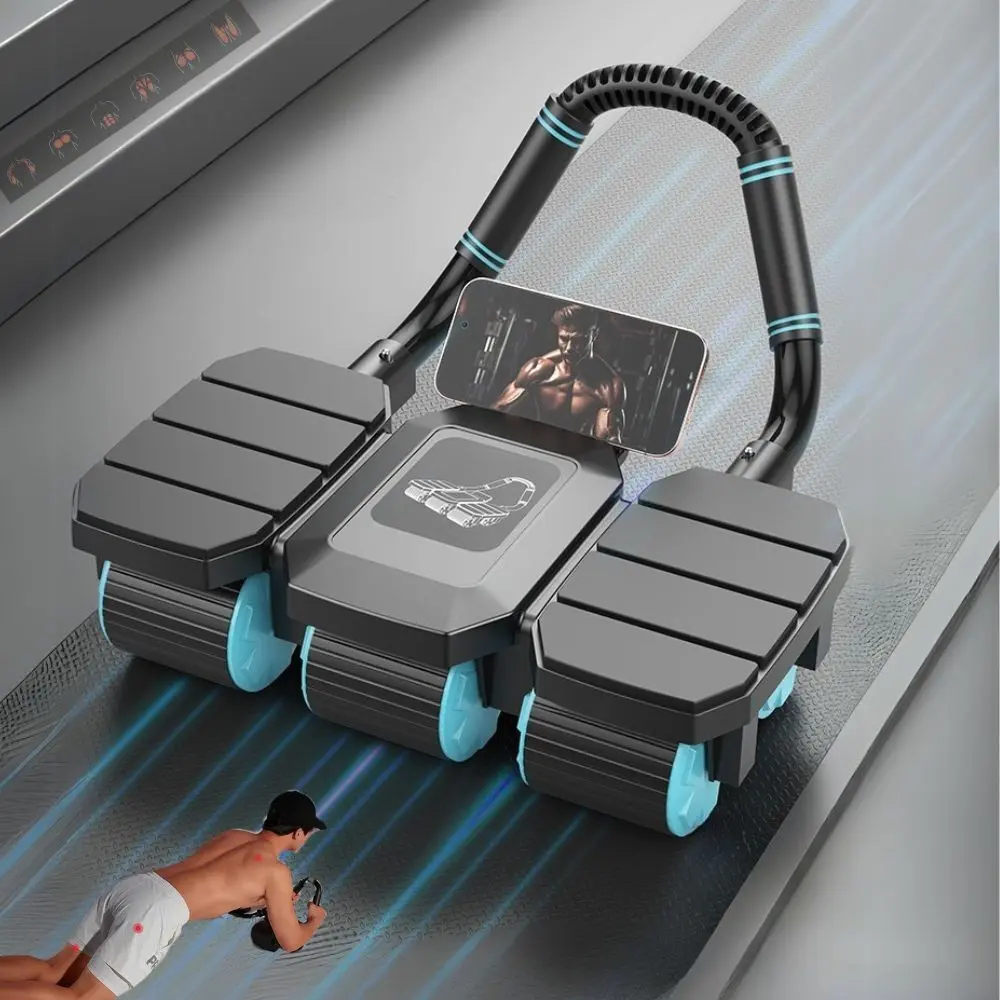 2025 New 6 Wheels Ab Roller with Knee Mat, 1 Count Automatic Rebound Abdominal Exercise Roller with Elbow Sustain, Abdominal Workout Machine for Women & Men, Core Abdominal Trainer, Abdominal Muscle Trainer, Ab Equipment