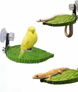 3 Pcs Resin Bird Beak Grinding Stone Perch, Non-Slip Parrot Claw Trimmer Platform Natural Leaf Shape Foot Care Stand for Cage, Reptile Climbing Hideout Gecko Lizard Snake Terrarium Accessories