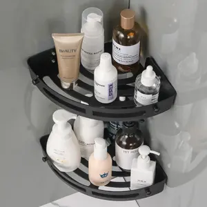 3-Piece No-Drill Corner Shelf Set - Heavy-Duty Curved Plastic Organizer for Shower, Bathroom & Kitchen, Space-Saving Angled Shelves with Lacquer Finish, Wall-Mounted Triple-Tier Storage, Bathroom Accessories Organizer (No Metal Parts)