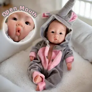 10 Inch Can Open Mouth Full Body Solid Silicone Youngsters Doll With Painted Bald Hand-Painted Skin Flexible Waterproof Newborn Boy Doll Toys Ideal Gift for Family