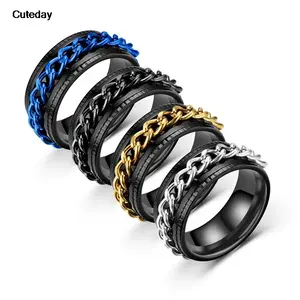 Cool Stainless Steel Rotatable Men Ring  Spinner Chain Punk Women Jewelry for Party Gift