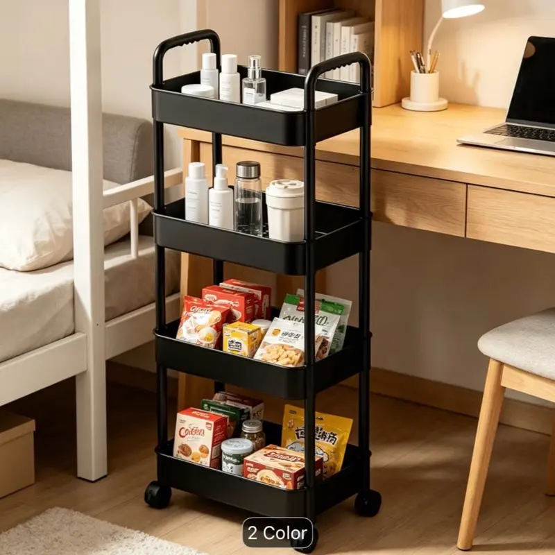Multi Purpose Rolling Storage Trolley with Ergonomic Side Handles Silent Lockable Casters Wear Resistant Open Storage Design Ideal for Living Room Bedroom Dorm Office Pantry And Small Narrow Space Organization