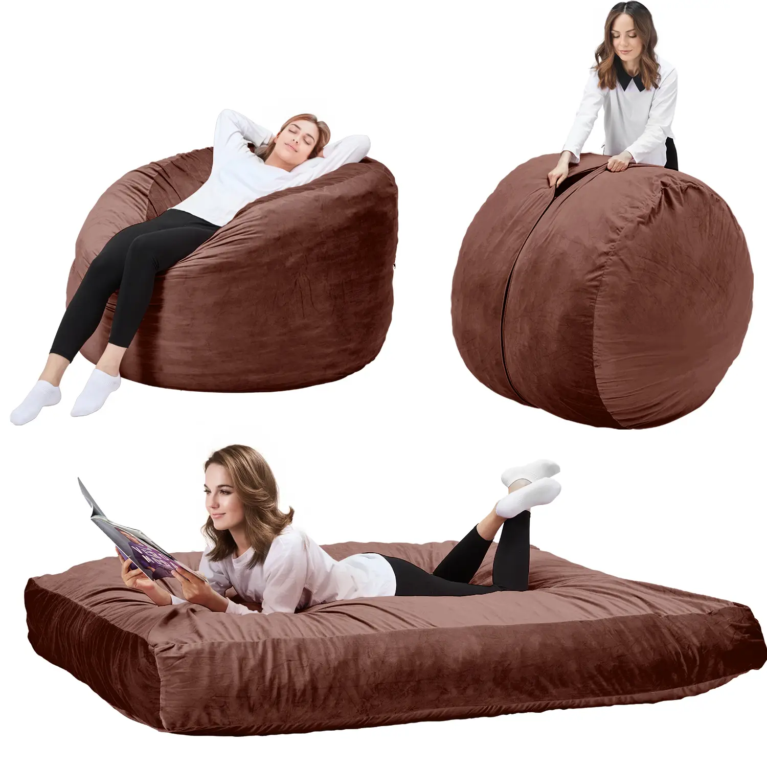 EROMMY 5ft Lazy Bean Bag chair sofa Bed , Memory Foam Furniture Cushion Flannel Fabric Removable Machine Washable，Convertible Folds from Lazy Chair t