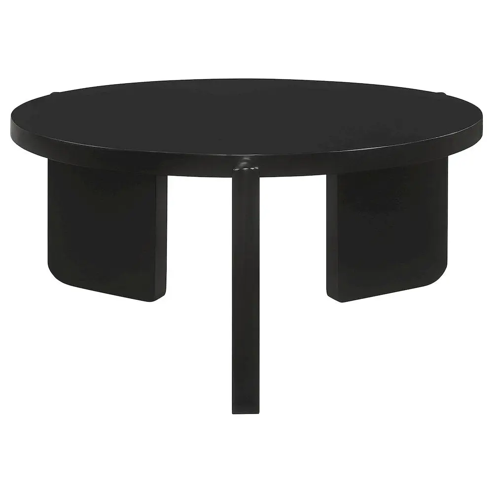 Cordova Round Solid Wood Coffee Table - Black Indoor Furniture with Circular Shape, Sturdy Base for Living Room Spaces