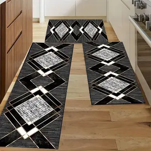 Geometric Pattern Kitchen Mat, 3 Counts/set Non-slip Kitchen Rug, Rectangle Home Decor Floor Mat, Decorative Carpet for Home Living Room Bedroom Kitchen, Non Slip Rugs