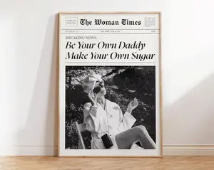 Be Your Own Daddy Print, Feminist Wall Art, Retro Newspaper Poster, It Girl Girly Dorm Decor, Trendy Gallery Wall