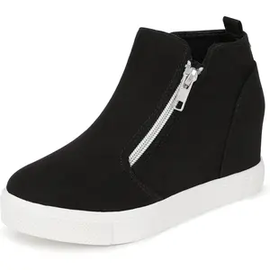 SHOESLOCKER Kids Girls Hidden Wedge Ankle Boots Faux Suede Upper Side Zipper Non-Slip Casual Sneakers for Daily Wear Shoes flat all-match round toe shoe all-day