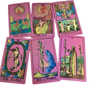 Unique Eco Plastic Waterproof Tarot Deck Pink Foil Tarot Big Size 3"x 5" 78 Cards Radiant Wise Spirit Tarot Guidebook Velvet Pouch