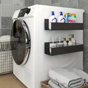 1/2pcs Magnetic Side Storage Rack, Fit For Refrigerator And Washing Machine - No Need Drilling, Fashionable Black Metal Surface, Wall-Mounted Spice Organizer, Great For Laundry Essentials, Includes Hooks