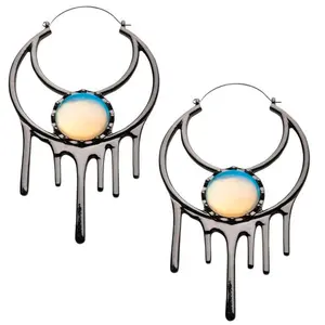 20G Black Crescent Drip Opalite Plug Hoops
