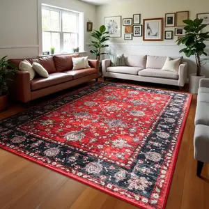 Washable Faux Wool Throw Rugs For Living Room, 0.3 In Non Slip Low Pile Vintage Boho Carpet For Ding Room, Home Office, Bedroom, Kids Room, Bedside, Black/White, Red, Grey/purple, Khaki, 4x6, 5x7, 6x9, 8x10, 9x12 Feet