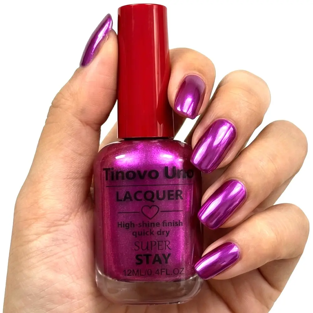 Tinovo Uno New Arrival Glossy Shine 1882 Metallic Purple Nail Art Finger Nail Polish, No Need UV/LED Curing, Natural Quick-Drying Formula, Chrome Bright Finish, Salon Quality, Long-lasting Stronger Nails, New Year Gifts, Manicure Gel, Nail Care, Cosmetic