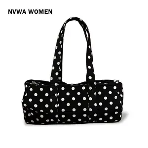 Cute Black & White Polka Dot Tote Bag Spacious Shoulder Bag for Women, Y2K Retro Daily Purse, Versatile Travel & Shopping Tote