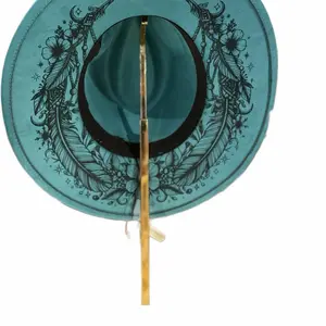 Teal Engraved Suede Wide-Brim Hat