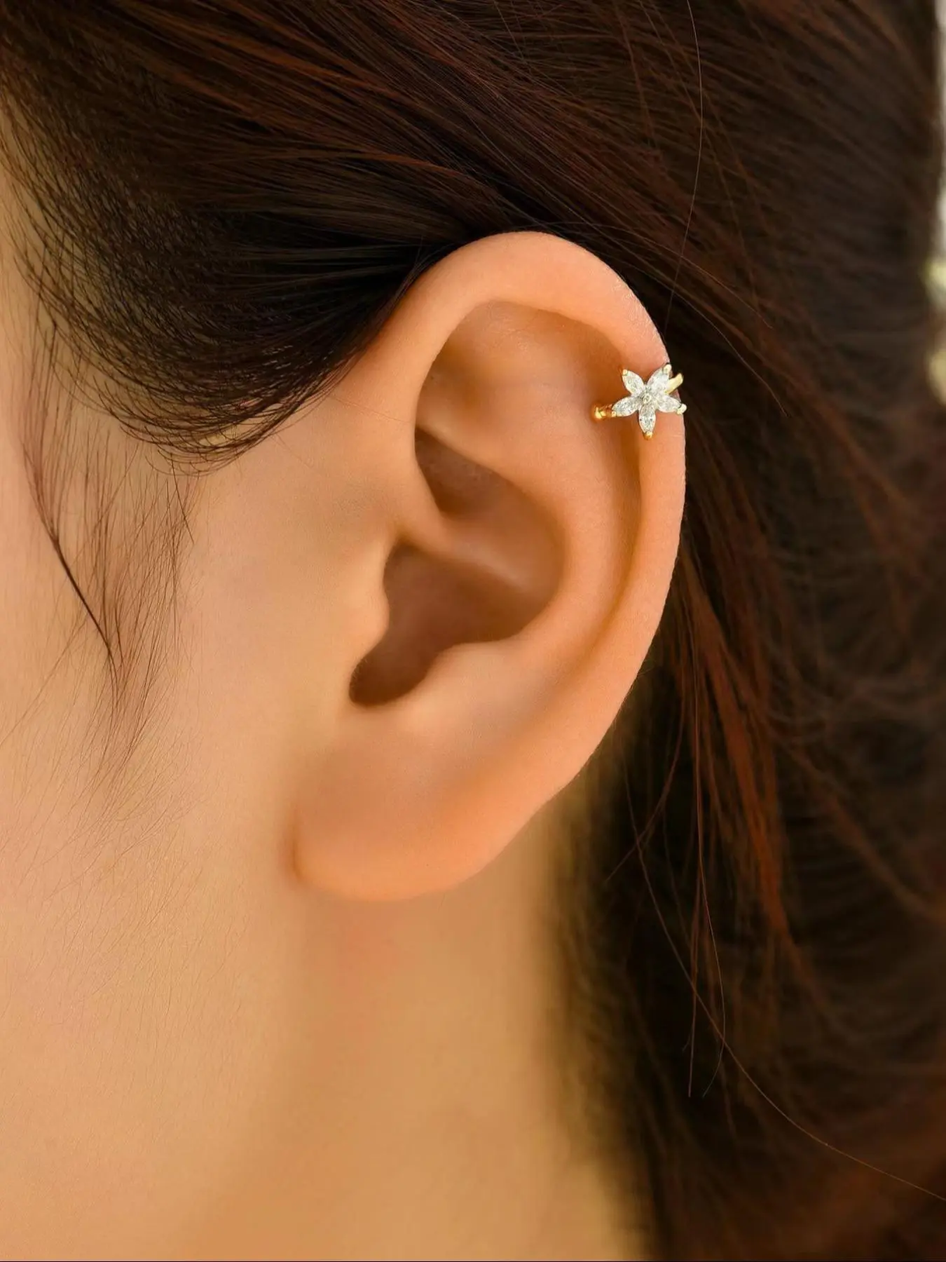 Flower Trendy Ear Cuff Fake Earrings Non Piercing Jewelry, Versatile Earrings, Stainless Steel Clip on Earrings Ear Cuffs, Silver Gold, Ear Clips, Earcuff