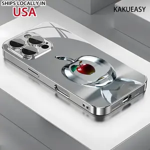 Crystal Transparent Apple Red Beautiful Gorgeous Pattern Glass Plating Phone Case with Lens Protection for Iphone16Promax, 16 15Pro 14 14PLUS/ 14Promax 13 13Pro 12Pro 11/ 11Pro Promax Beautiful And Gorgeous High Value