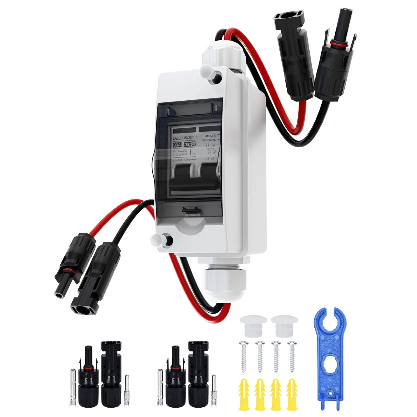 Solar Panel Disconnect , Non Polarized DC Circuit Breaker, 30 Amp, 2 Pole, 12V-400V, AC Disconnect Box Outdoor,  Cutoff Isolator