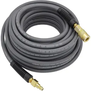 Hybrid Air Hose 1/4-Inch by 50- 300 PSI Heavy Duty, Lightweight, Kink Resistant, All-Weather Flexibility with 1/4-Inch Industrial Air Fittings and Bend Restrictors, Gray