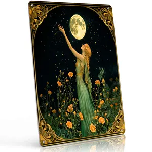 8x12 Inch Aluminum Metal Sign - Boho Wall Decor for Bedroom, Living Room, and Spiritual Spaces - Retro Art Nouveau Tin Poster with Floral & Moon Design - Durable, Weatherproof, and Easy to Hang - Ideal for Mystical, Aesthetic Home Decor