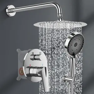 Wiserset Rainfall Shower System 10in Handheld 3 Modes Pressure Balance Shower Faucets Sets Complete Shower Head System Stainless Steel Chrome