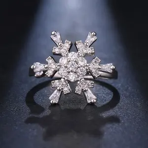 Rhinestone Rotatable Snowflake Ring - Fashionable, Unique, Luxurious, Openable, Adjustable Rhinestone Pendant Ring, Rhinestone Pendant Rings