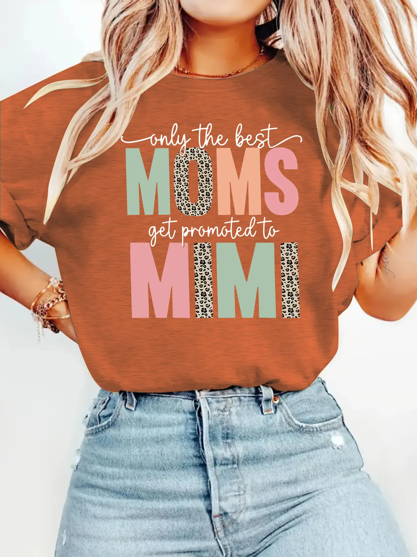 Only the Best Moms Become Mimi Graphic Print Casual Round Neck T-Shirt, Fitted Summer, Comfortable, Breathable and Lightweight Women's Top
